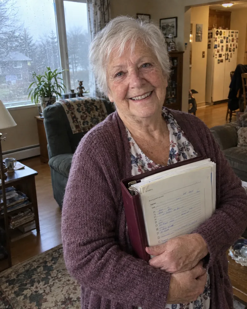 Maureen holding her completed Estate Kit